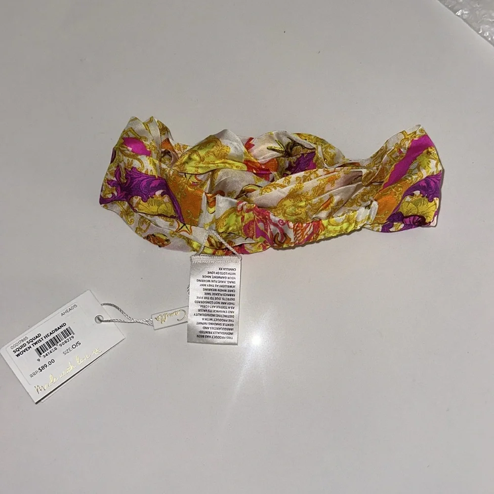 CAMILLA “Squid Squad” white silk shell sea motif woven twist boho headband